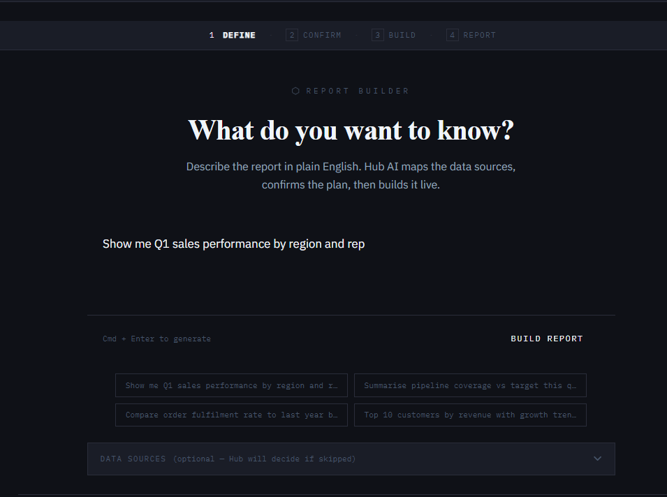 Step 1 — Define: type your question